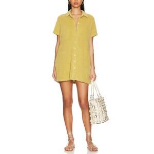 Monrow Yellow Terry Cloth Shirt Dress Size M